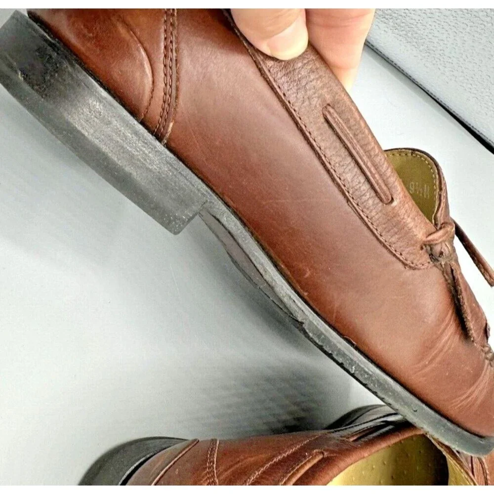 Rockport - men's brown leather shoes w fringes M4044 - low heel -‎ size 9.5